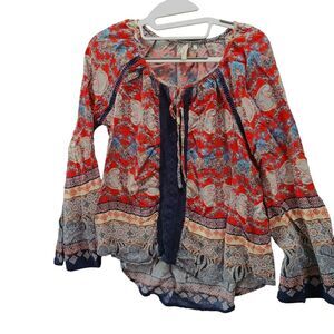 Red Camel Womens Blouse Multi-Color Size Large 100% Rayon Long Sleeve Lace